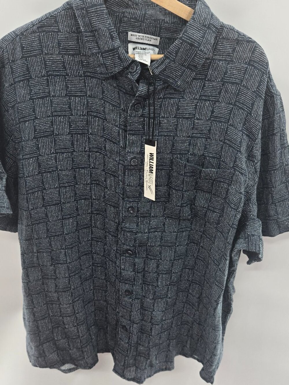 William Rast Blue Basketweave Pattern 100% European Flax Linen Button Down XL